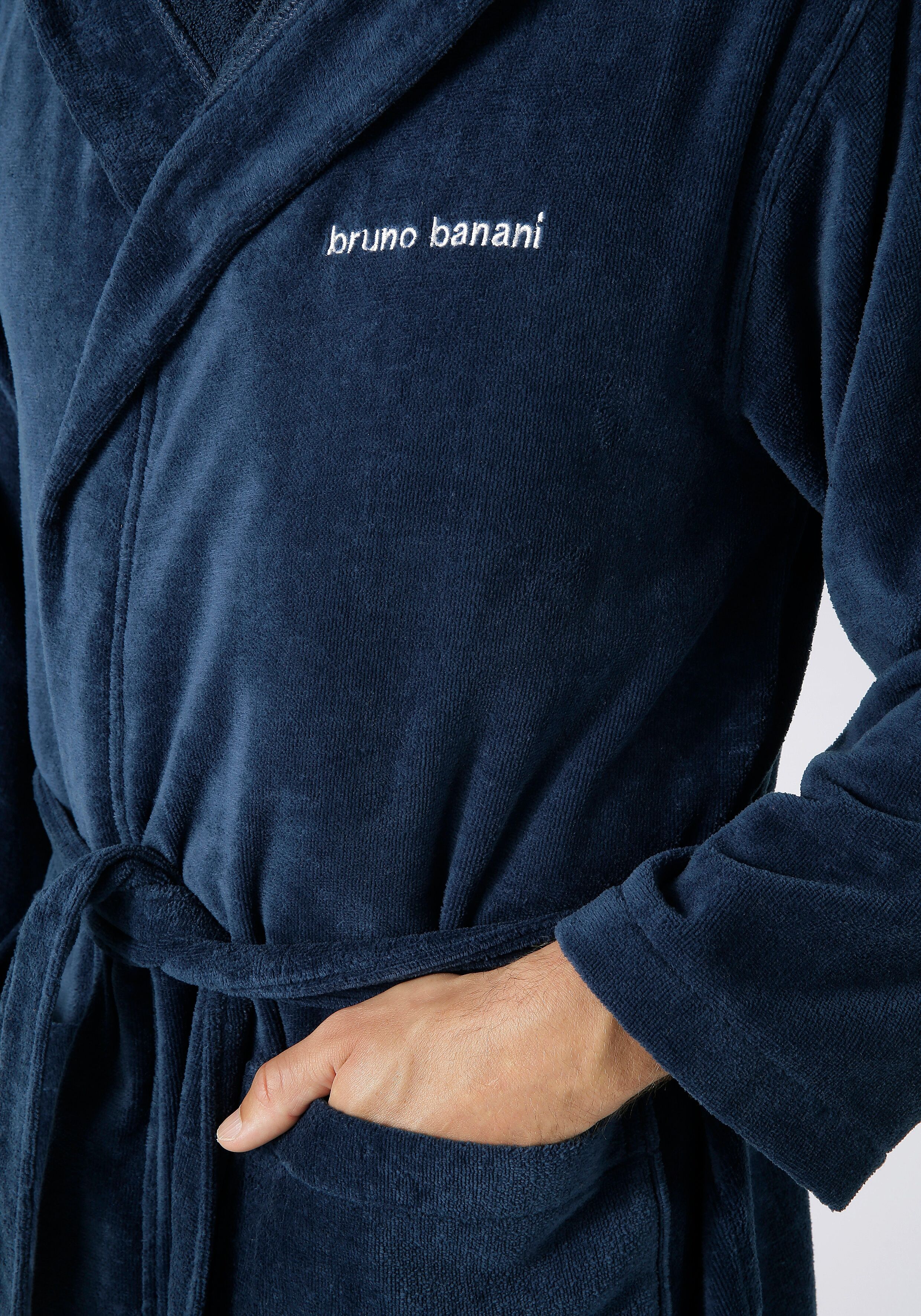 Unisex-Bademantel BRUNO BANANI "Daniel, ideal für Sauna & Spa, Hotelbademantel, Morgenmantel" Gr. 5XL, blau, 5XL, N-Gr, Veloursfrottier, Hausmäntel, Unisex-Bademantel, Damen & Herren Bademantel, lang, mit Taschen, S-5XL blau 5XL, N-Gr