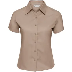 Russell Collection Klassische Twill Bluse - Kurzarm, khaki, M