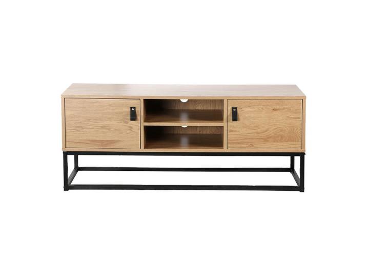 Calicosy Tv-Möbel Eiche Dekor 2 Türen und zentrale Ablage - L120 cm, Nussbaumfarben, Holzwerkstoff, 39x48x120 cm, Wohnzimmer, TV Möbel, Lowboards, Lowboards stehend