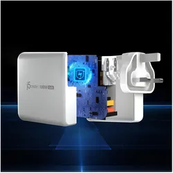 j5Create 100W GaN USB-C 5-Port Ladegerät, Drinnen, AC, Weiss (100 W, 5 Ports), USB Ladegerät, Weiss