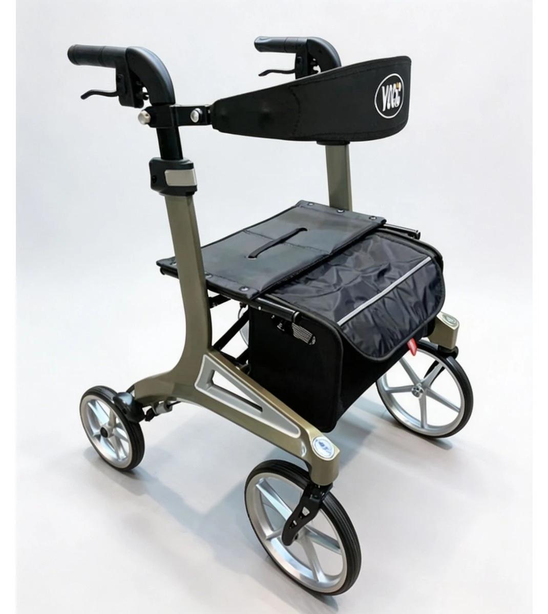 M71 Aluminium Rollator - Gehwagen mit Sitz - Seitlich faltbar - Klappbar - Höhenverstellbare Griffe - Feststellbremsen - Einkaufstasche - Armeegrün