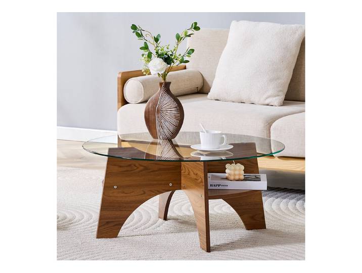 i@home Glastisch Couchtisch, Moderner Beistelltisch (1 Tisch), multifunktionales Design, Fächerförmiges Gestell, Tischbeine aus MDF