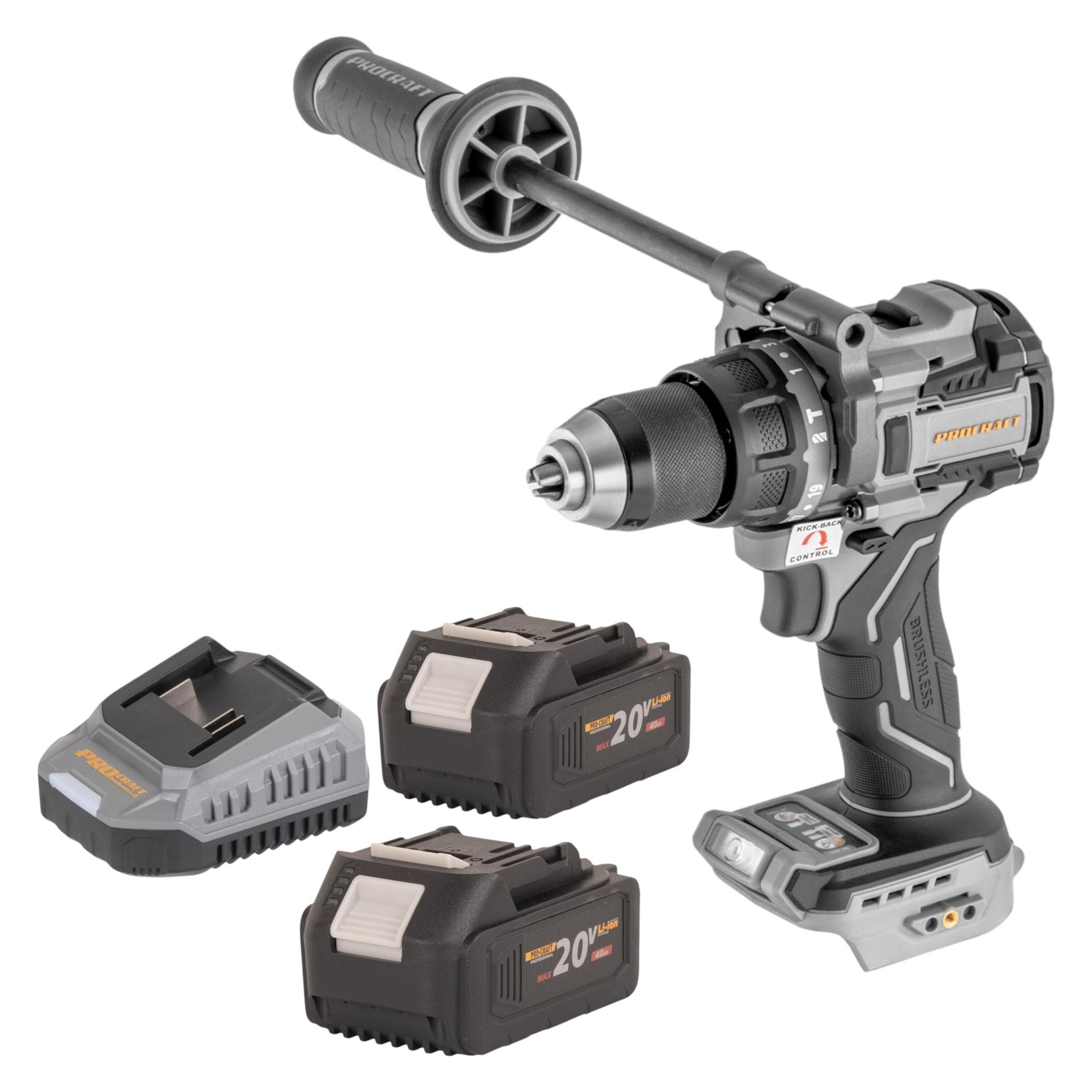 Procraft Industrial CD20C-BB Akku Schlagbohrschrauber 20 V 120 Nm Brushless + 2x Akku 4,0 Ah + (Schlagbohrschrauber) (CD20C-BB)