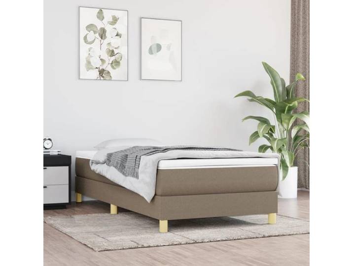 Sommier tapissier - AKOZON - 90x190 cm - Tissu tau Cadre de lit à ressorts taupe 90x190 cm tissu 52756