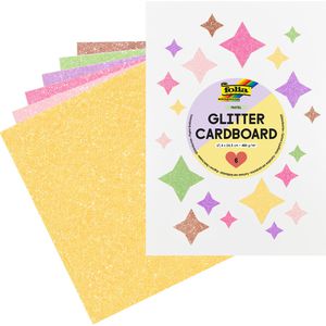 Folia Fotokarton Glitterkarton Pastel, 17,4 x 24,5 cm, 6 Farben sortiert, 400g/m², 6 Blatt