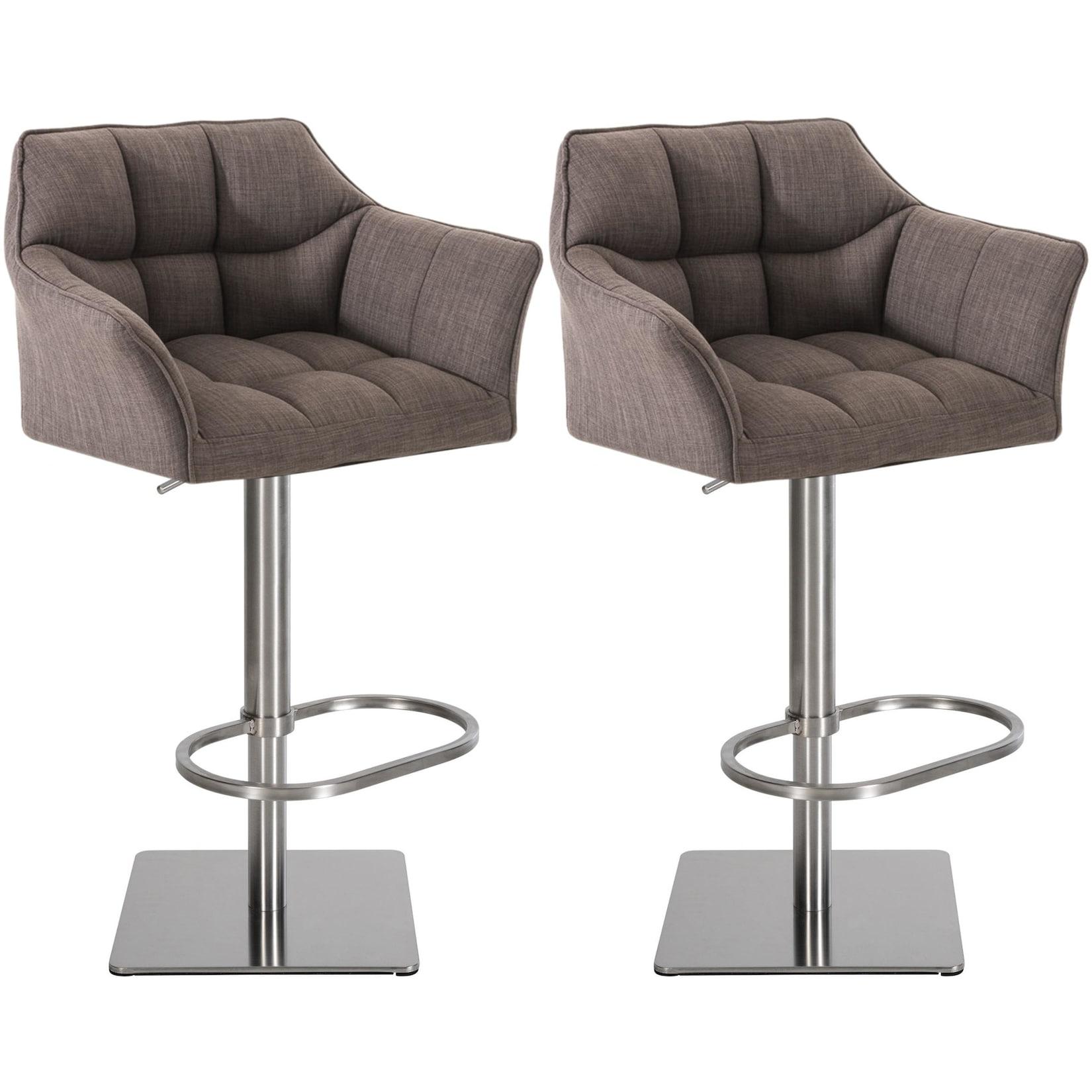CLP 2er Set Barhocker Damaso Stoff edelstahl Farbe: grau, Gestell Farbe: edelstahl