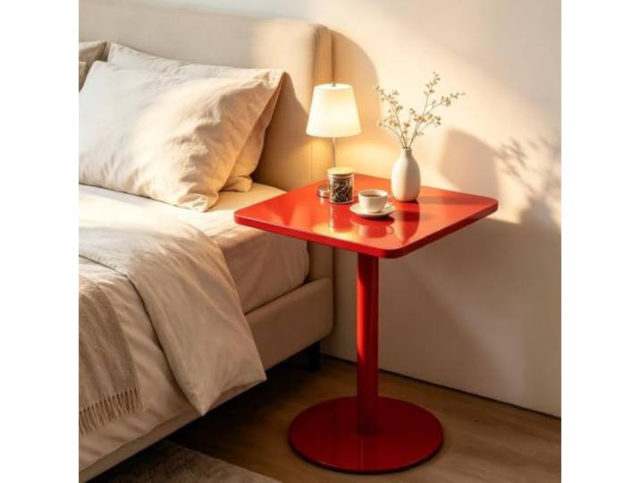 Gaommini Roter Nachttisch quadratisch Thekenhöhe, Bistro-Pub-Tisch Moderner Esstisch, Stehtisch mit Metallplatte und -gestell, Frühstückskaffee-Beistelltisch(60x60x73cm)
