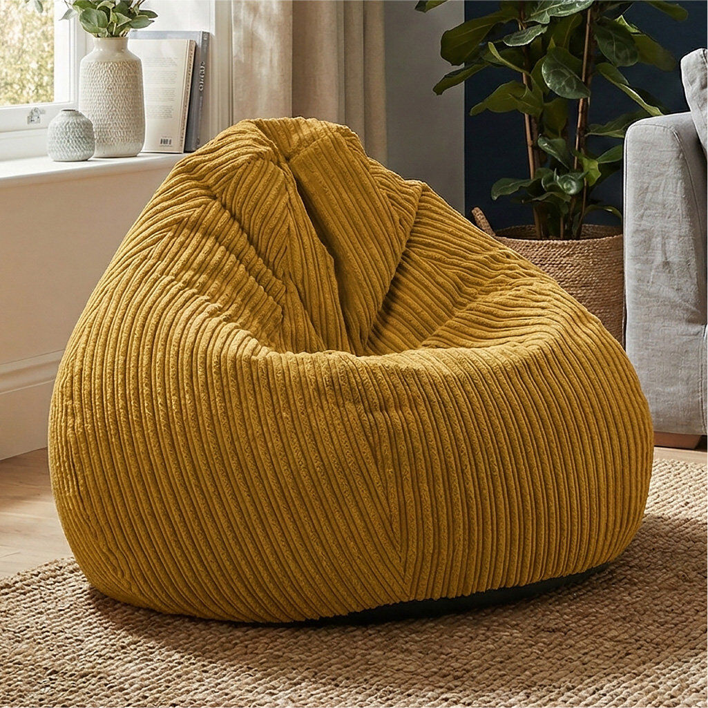 Isabelle & Max rucomfy Beanbags Large Corduroy Slouchbag - Plush Bean Bag Chair for Adults, Teens and Kids - Home Furniture Seating for Living Room or Bedroom - Mach Mustard Small