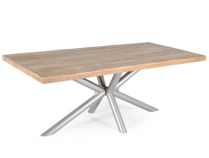 WOLF MÖBEL Esstisch Esstisch Baumkante Mangoholz 180x90 cm, Tischfuß Memphis round silber (180x90x76), Esstisch Baumkante Mangoholz 180x90 cm, Tischfuß Memphis round silber