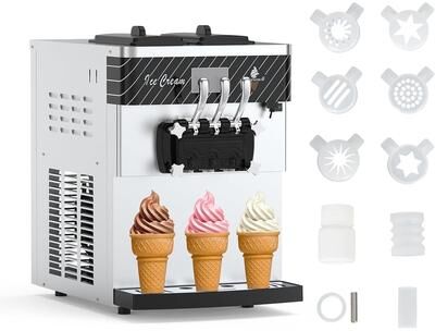 YUN Commercial Soft Serve Ice Cream Machine, 5.8-7.9 Gal/H with LED Display
