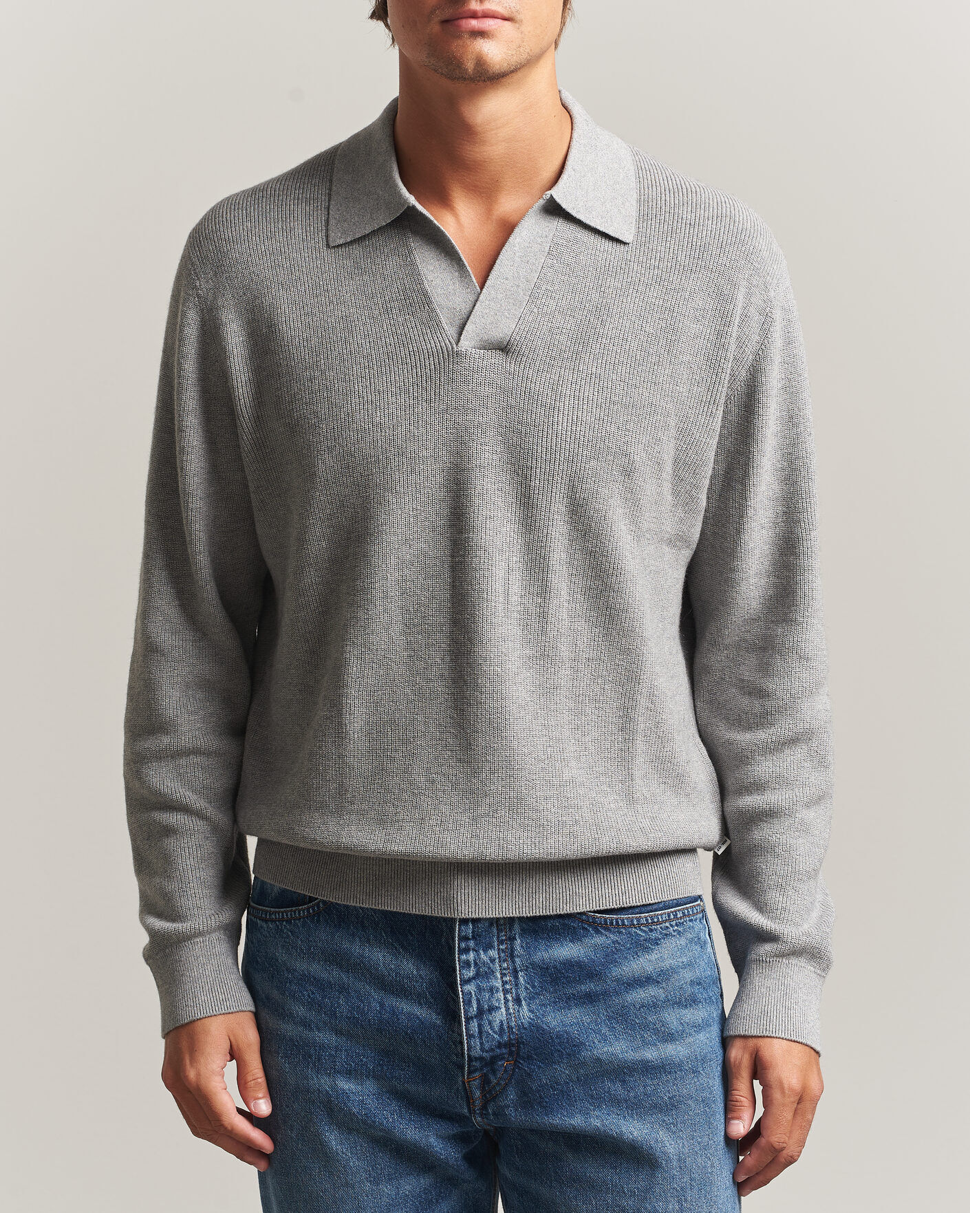 NN07 Hope Cotton/Cashmere Rib Knitted Polo Grey men XL Grå