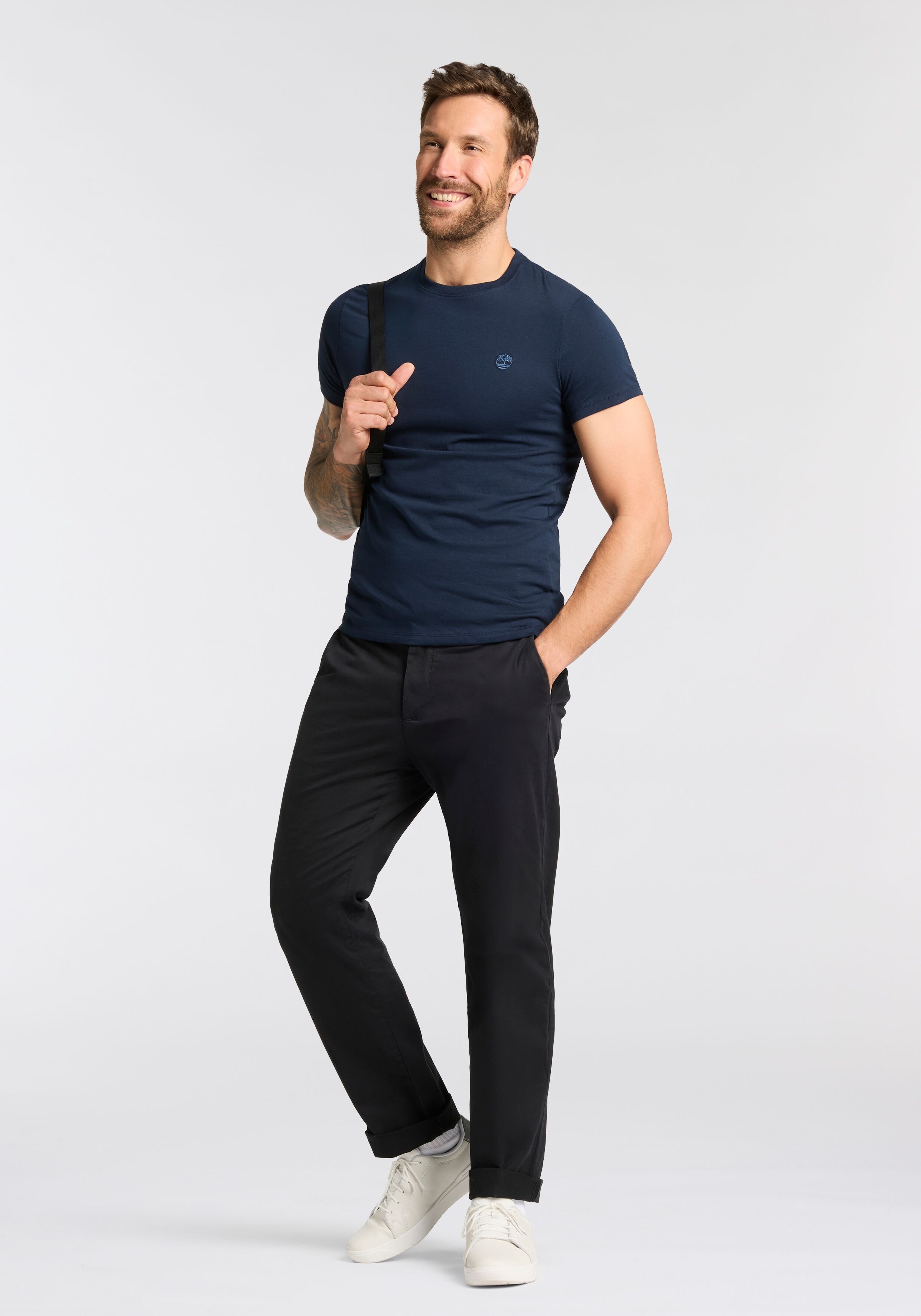 T-Shirt TIMBERLAND "DUNSTAN RIVER Short Sleeve Tee", Herren, Gr. L, blau (dk sph, dk denim), Single Jersey, Obermaterial: 100% Baumwolle, Rundhals, Shirts T-Shirt, mit Logostickerei, aus Baumwolle dk sph, dk denim L