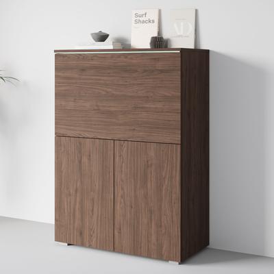 PC-Schrank HOME AFFAIRE "Vera, Sekretär, Home-Office-Schreibtisch mit LED-Beleuchtung", braun (villa nussbaum), B:90cm H:125,1cm T:42cm, Sekretäre, Multifunktional mit Stauraum, klappbare Tischfläche, LED, B 90 cm