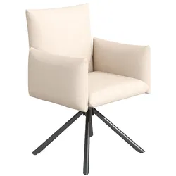 OKWISH Esszimmerstuhl Set 6 Samt Beige 360 Grad drehbar mit Armlehnen Metallbeine ergonomische Rückenlehne hoher Sitzkomfort stabil und formstabil 88x60x60cm