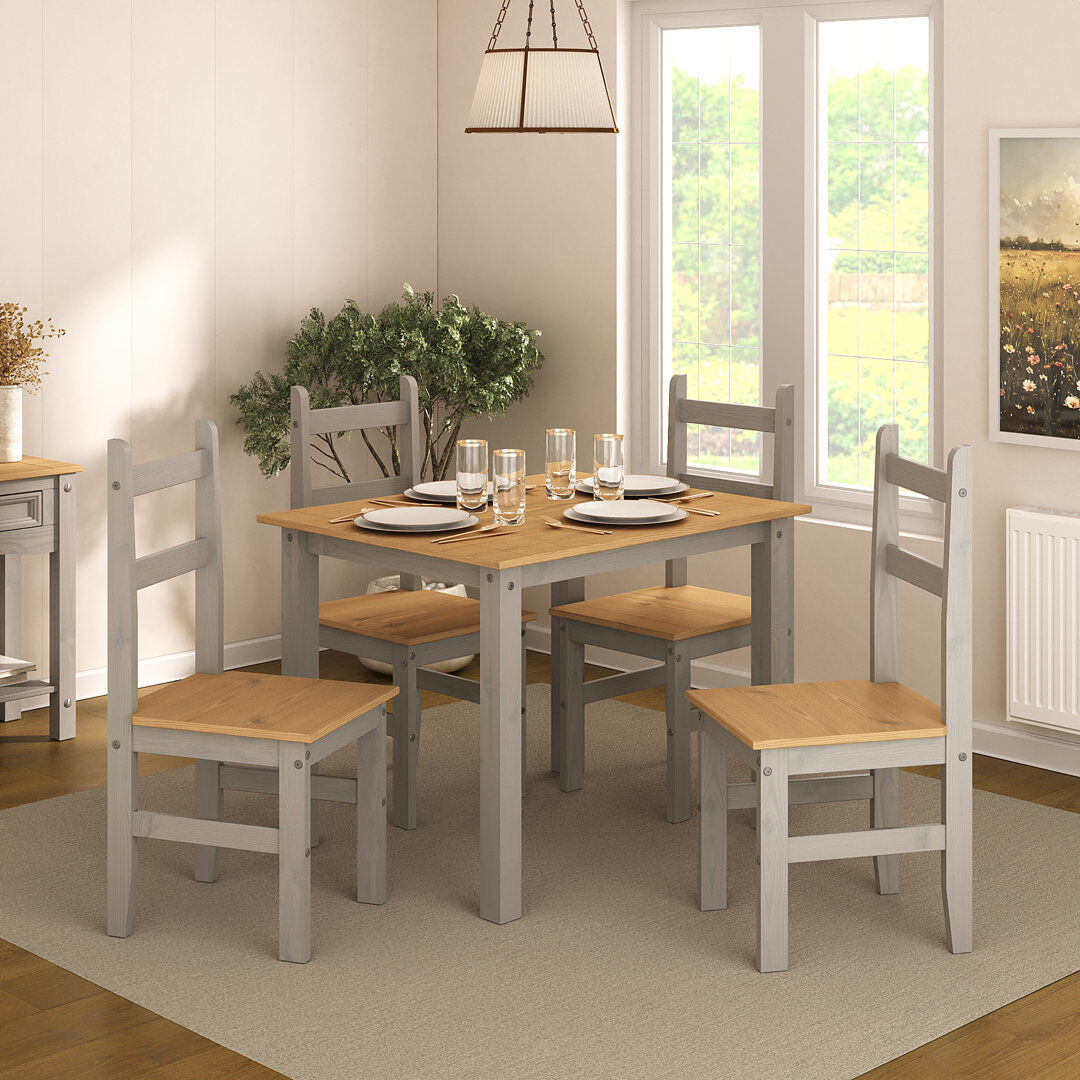 Breakwater Bay Aticus 4 -Person Pine Solid Wood Dining Set Grey 4