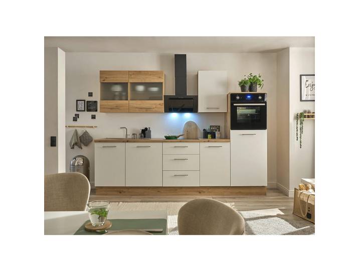 P & B Küchenleerblock Capri, Weiß, Eiche Artisan, 3 Schublade(n) Schubladen, seitenverkehrt montierbar, nur wie online abgebildet bestellbar, 280x218x60 cm, höhenverstellbare Füße, Küchen, Küchenzeilen & Küchenblöcke, Küchenzeilen ohne Geräte