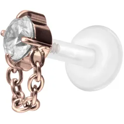 PTFE Labret mit Innengewinde + Titan-Aufsatz KRISTALL + KETTE