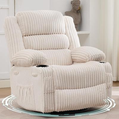 Garvee Wide 21.3 Inch Seat Rocker Recliner Chair 360° Swivel Corduroy Fabric for Home Office