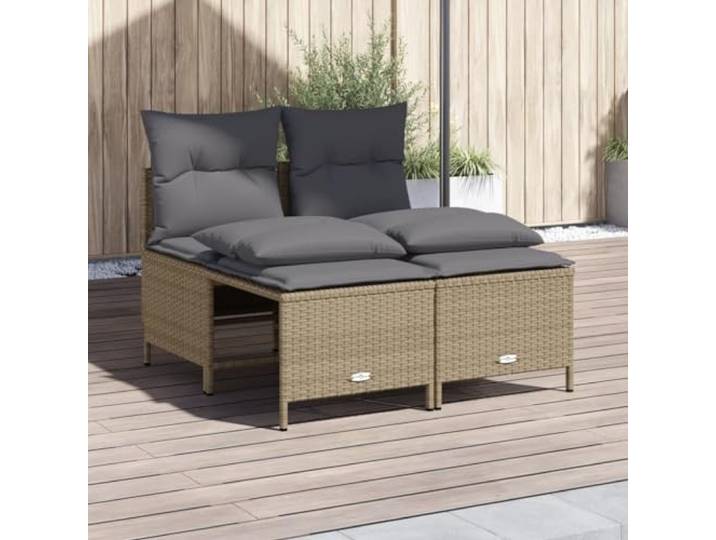 RJPLMFV Gartenmöbel, 4-teilig, Beige, geflochtenes Harz Dicke, abnehmbare Kissen, vielseitiger Sitzsack, Stahlrahmen, waschbar, für Terrasse
