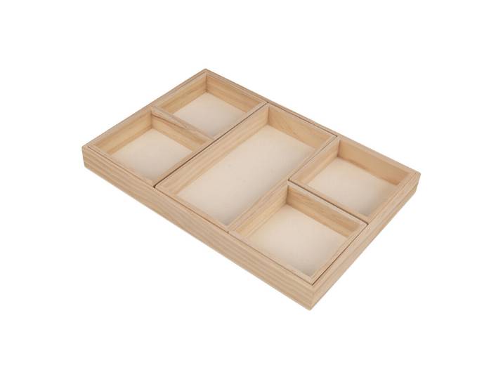 Holz Deko Tablett Set, FSC 100%, 31,5x21,5x3cm, 6tlg., 1Set