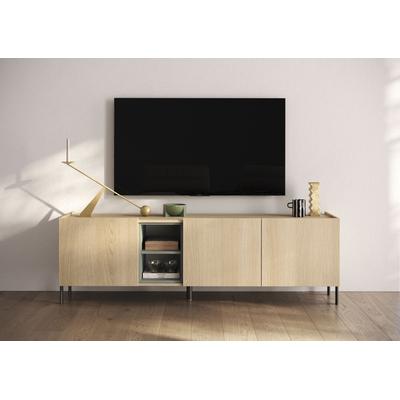 Lowboard OTTO HOME "Badia, 182 cm breit, 3 Türen, Mediaboard, TV-Schrank", beige (eiche lindberg dekor), B:182cm H:58cm T:42cm, Holzwerkstoff, Sideboards, Lowboard, Innenliegendes Top, gerade Metallfüße, salbeigrüne Farbakzente