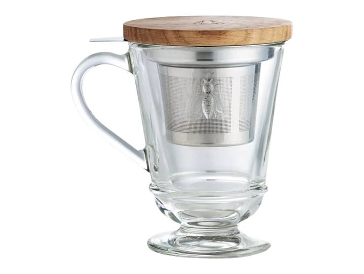 Teeglas Abeille, La Rochère, transparent/bambusfarbig, GlasGlas/HolzGlas/Holz/Metall