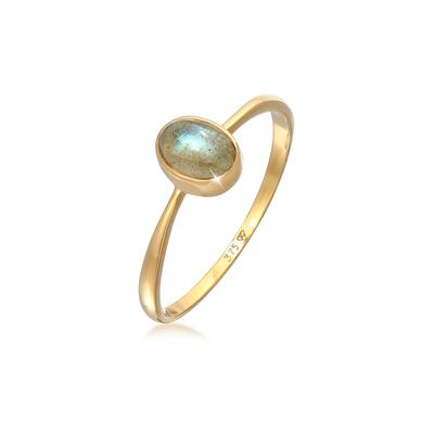 Silberring ELLI PREMIUM "Ring Labradorit Solitär Verlobung 375er Gelbgold" Gr. 52, gold, Fingerringe, Damen, 52, Gelbgold 375, Silberring