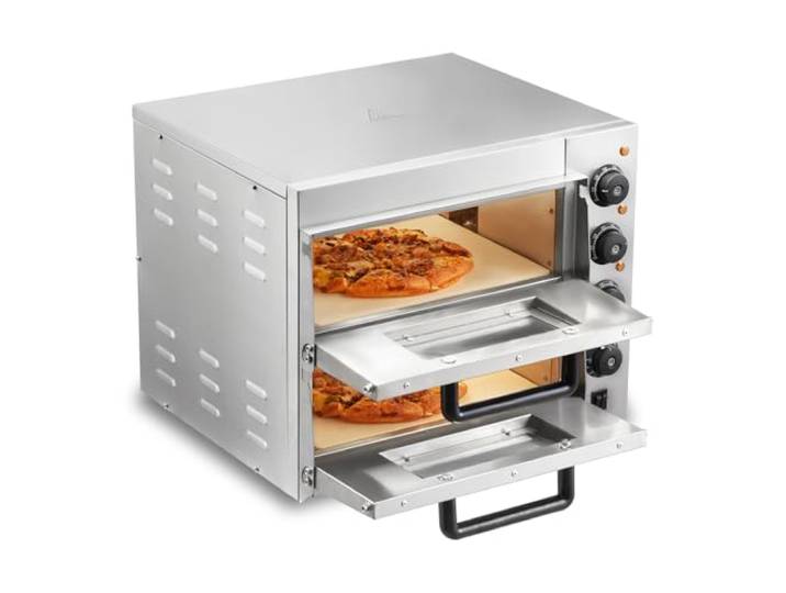 VEVOR Kommerzieller Pizzaofen Backofen 2-lagig 356 mm, elektrischer Pizzaofen aus Edelstahl mit vier Drehknöpfen, Mehrzweck-Pizzamaker Indoor, zum Backen im Restaurant, zu Hause, Silber