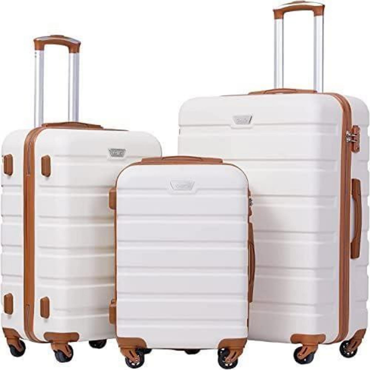Hartschalen-Koffer Trolley Set Weiß/Braun TSA-Schloss 4 Rollen