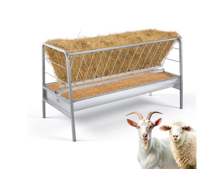 Vevor Ratelier Foin Chevre 2 En 1 Mangeoire A Foin Et A Grains 246 L + 105 L Pour Chevaux Betail Moutons Ovins Caprins Aux Fermes Ecuries Bergeries\, Longueur 147 Cm\, Avec Bac Profond\, Cadre En Acier