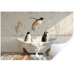 WANDTATTOO Vintage - Pinguin - Badewanne - Schaumstoff Deko Wohnzimmer 60x40 cm