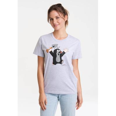 T-Shirt LOGOSHIRT "Der kleine Maulwurf - Juhu", Damen, Gr. 3XL, grau (grau, meliert), 95% Baumwolle, 5% Viskose, bedruckt, normal, Rundhals, Shirts T-Shirt, mit lizenziertem Print