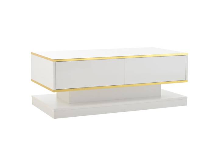 Table basse blanche et dorée avec 2 tiroirs 100x50x38 cm