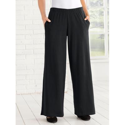 Palazzohose, Damen, Gr. 46, Normalgrößen, schwarz, 100% Baumwolle, unifarben, lang, Hosen Palazzohose