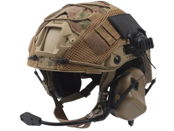HUTRADE Militär Taktischer Helm Set Mit Airsoft Helm Abdeckung Und Militär Headset Adjustable Tactical Fast Protection Helm Für Draussen Paintball CS Jagd BBS Spiel