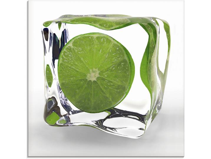 Glasbild ARTLAND Limette im Eiswürfel , grün (farbe bild(er): grün), B:30cm H:30cm, Bilder, Glasbild, in verschiedenen Grössen