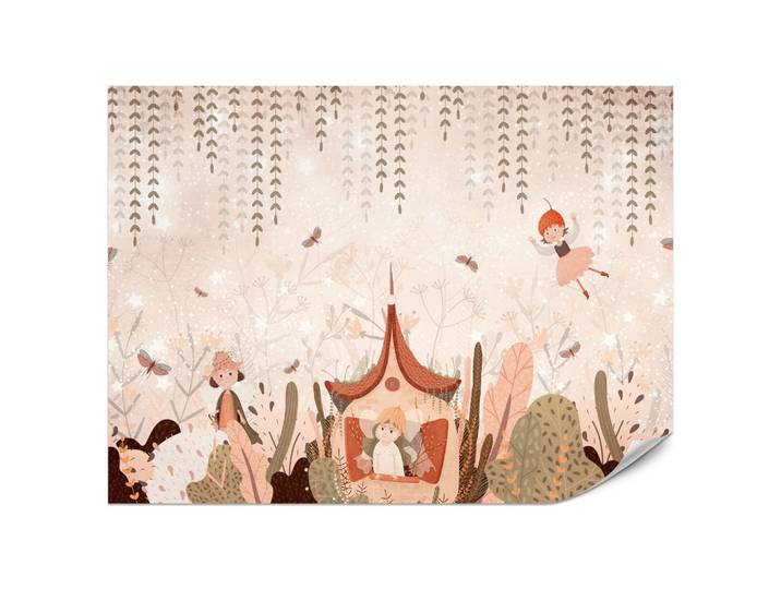 FOTOTAPETE für Kinderzimmer Feen Aquarell Wald Blumen Blätter Boho 200x140