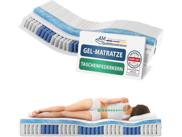 AM Qualitätsmatratzen Gelschaum-Taschenfederkernmatratze 140x200 cm - H2 - Germany