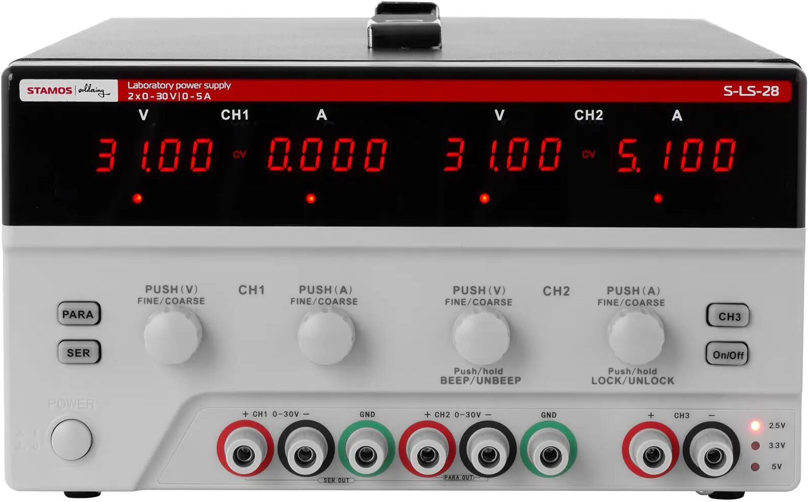 Stamos Soldering Alimentatore da banco doppio - 2x 0-30 V, 0-5 A DC, 550 W S-LS-28