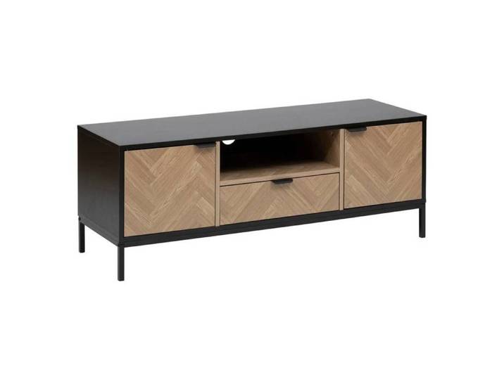 Meuble TV  Chevrons  3 portes effet bois et noir 120x40cm - 5five