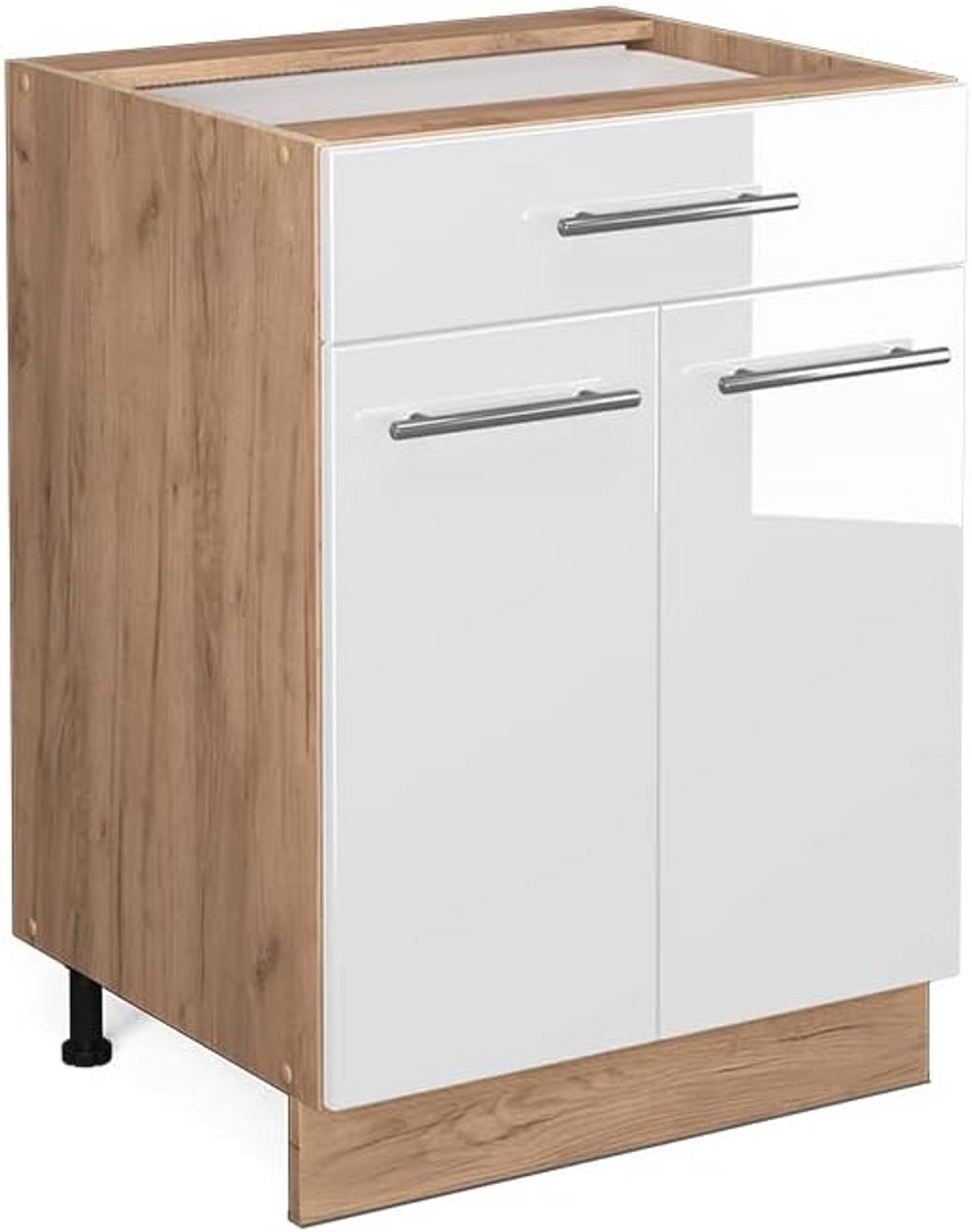 Keukenkast Ladeonderkast met Houten Effect en Wit Hoogglans 60 cm