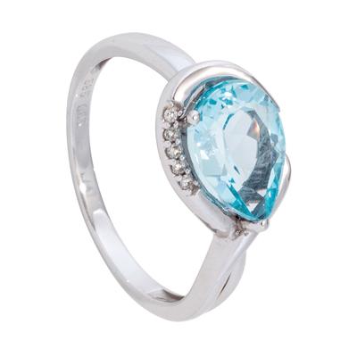 Fingerring JOBO "Ring mit Blautopas und 5 Diamanten" Gr. 54, weiß (weißgold 585), Fingerringe, Damen, 54, P2 = erkennbare Einschlüsse, Diamanten Weißgold 585, Diamanten, Weißgold 585, Fingerring, 585 Weißgold