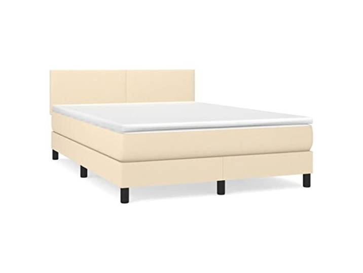 PUGYNBK Boxspringbett, Matratze, Stoff, cremefarben, 140 x 190 cm Verstellbares Kopfteil, Taschenfederkerne, mittlere Festigkeit, atmungsaktiver Schutz
