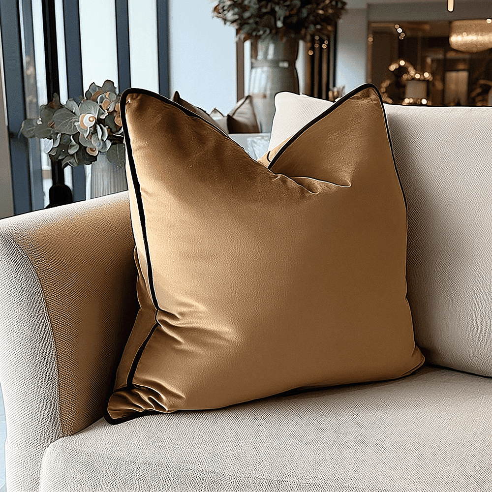 Juniper Caramel & Chocolate Velvet Feather Filled Cushion - 45x45cm