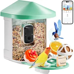 VEVOR Intelligenter Vogelfutterspender mit Kamera, 2K HD KI identifiziert über 10.000 Vogelarten, solarbetriebene Vogelbeobachtungskamera mit automatischer Aufnahme und sofortiger Benachrichtigung, kabelloses Outdoor-Geschenk für Vogelliebhaber (grün)
