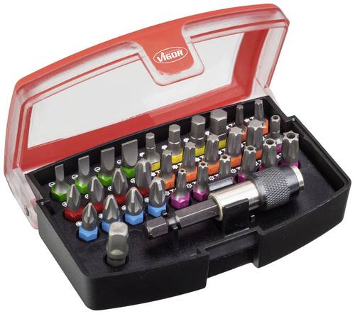 Vigor V5019 Bit-Set 32teilig Schlitz, Innen-Sechskant, Kreuzschlitz Phillips, Pozidriv, T-Profil, TH-Profil