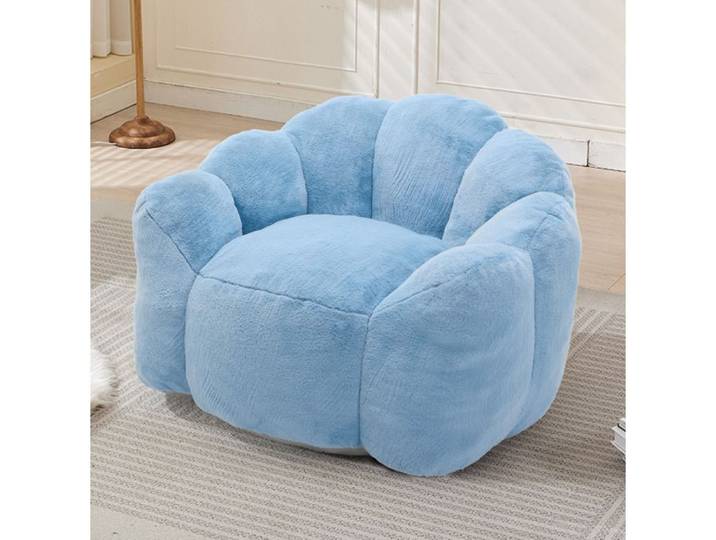 Fauteuil lotus compressé 1 place sans montage - MODENVIE - moelleux tissu peluche bleu
