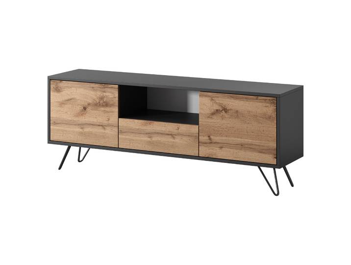TV-Schrank Ploystea 137 cm Schwarz / Wotan-Eiche