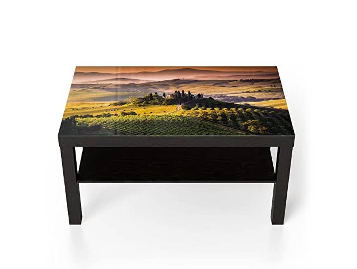 DEQORI Glastisch schwarz groß 90x50 cm Motiv Toskana Panorama ausgefallener Beistelltisch aus Glas Hochglanz Couchtisch fürs Wohnzimmer moderner Couch Tisch mit Design