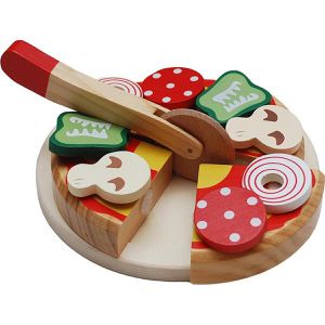 tanner Kinderküchen-Zubehör, Pizza zum Schneiden, aus Holz, 14-teilig